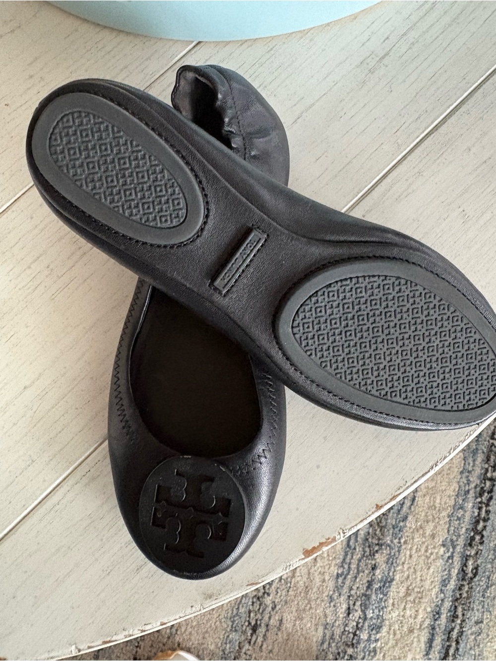 Tory Burch Black Leather Logo Ballet Flats